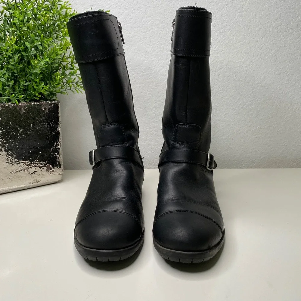UGG Gershwin Black Leather‎ Tall Motorcycle Riding Boots Buckle Detail Size 7.5